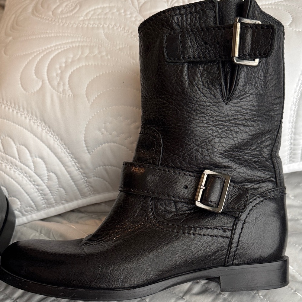 Prada Black Moto Boots with Buckle Accents - Picture 5 of 10